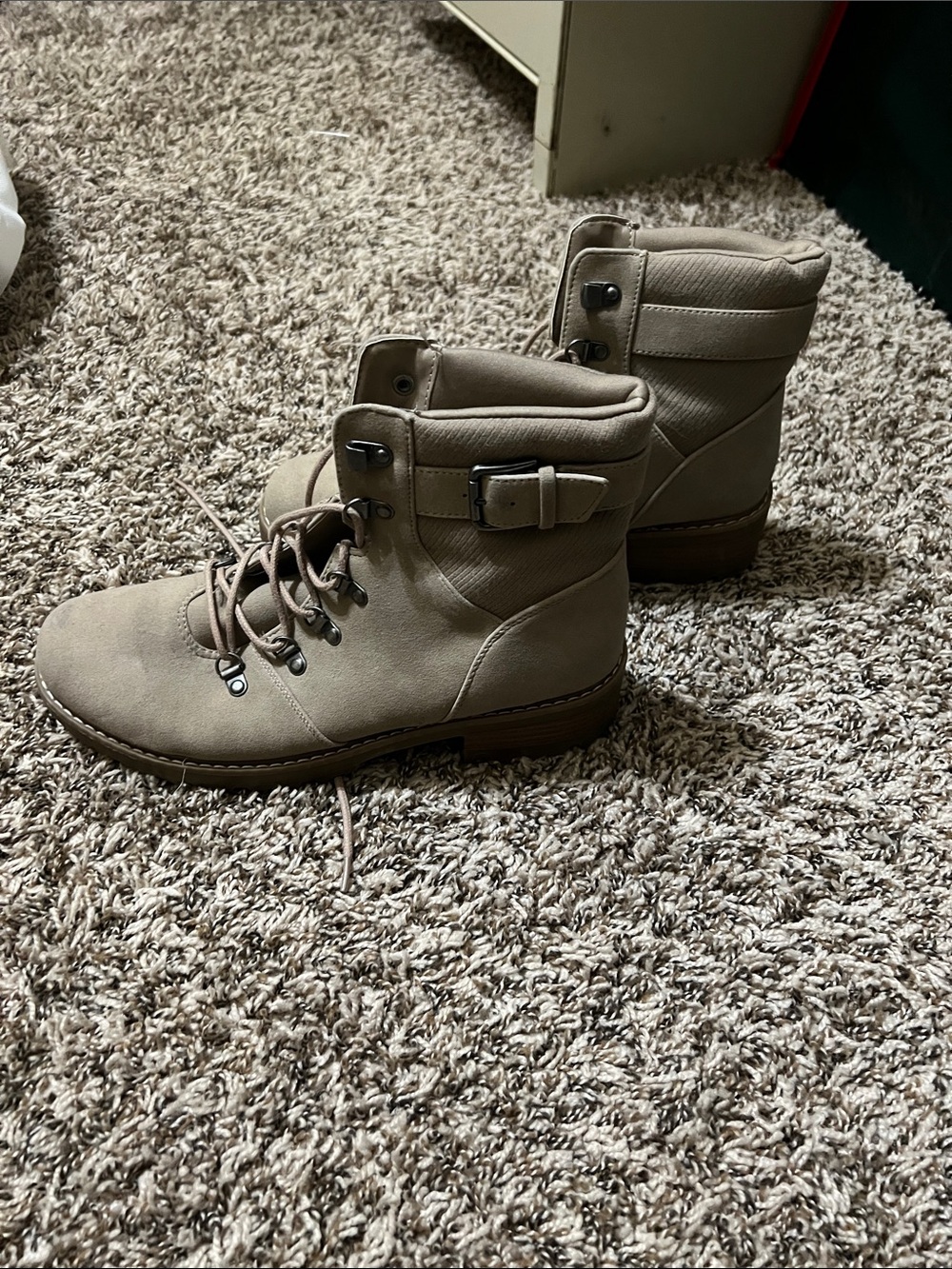 Women's Taupe Lace-Up Ankle Boots with Buckle
